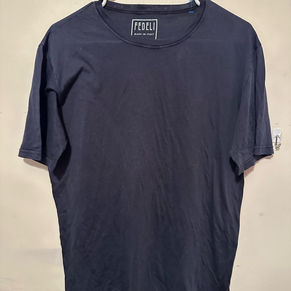FEDELI Round Neck Cotton T-shirt Men’s EU 50 Blue Made In Italy